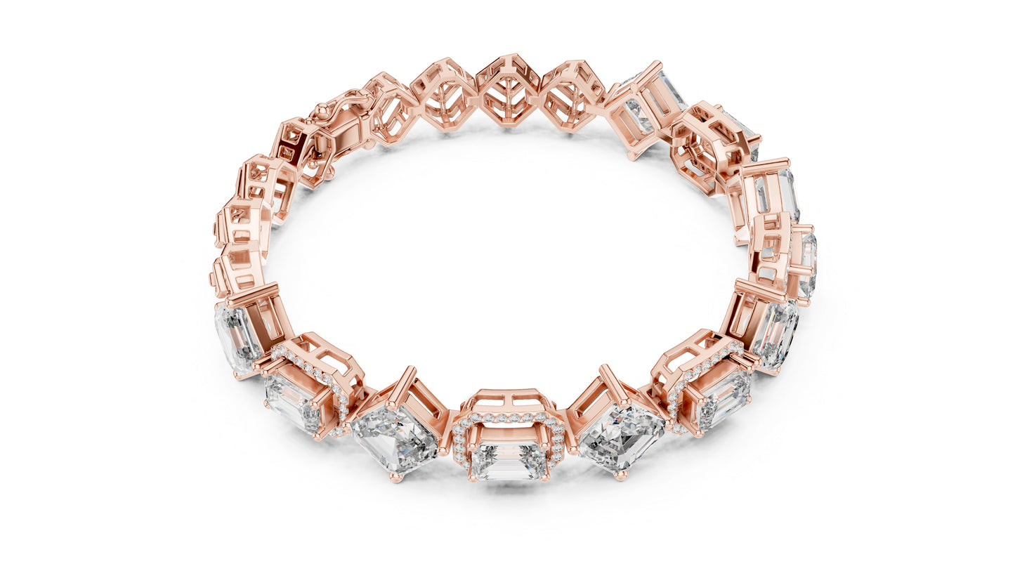 18K White Gold Emerald & Round Lab-Grown Diamond Bracelet for Women - Pure Carat