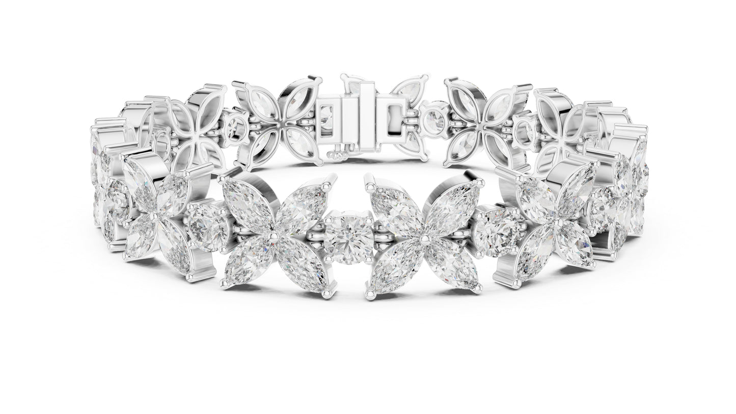 Marquise & Round Lab-Grown Diamond Bracelet in 18K White Gold for Women – Pure Carat