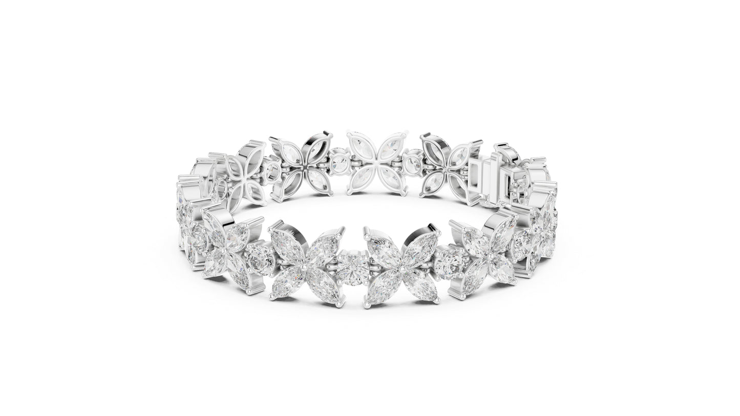 Marquise & Round Lab-Grown Diamond Bracelet in 18K White Gold for Women – Pure Carat