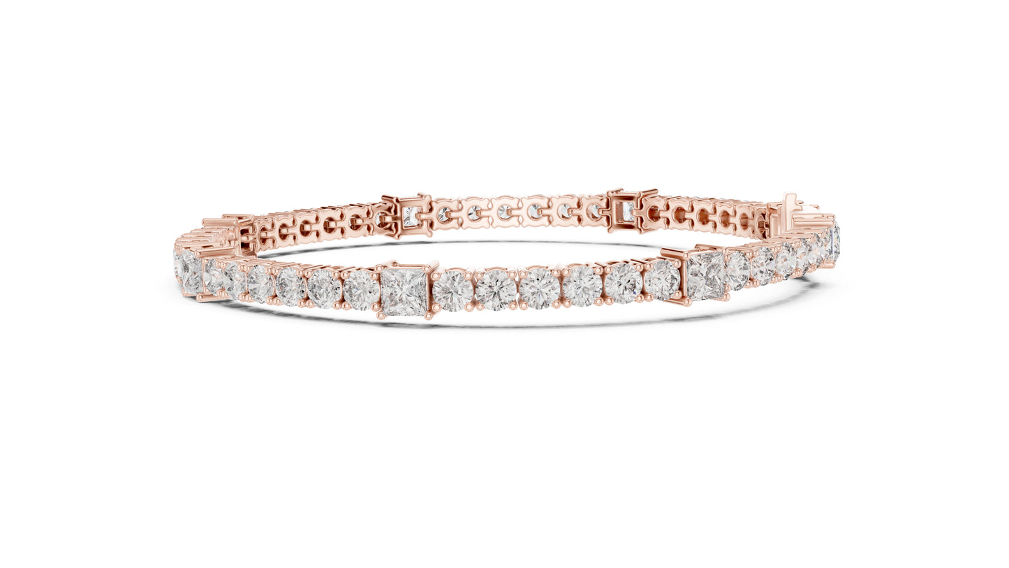 18k Yellow Gold Princess /Round Lab-Grown Diamond Engagement Bracelet for Women | Pure Carat
