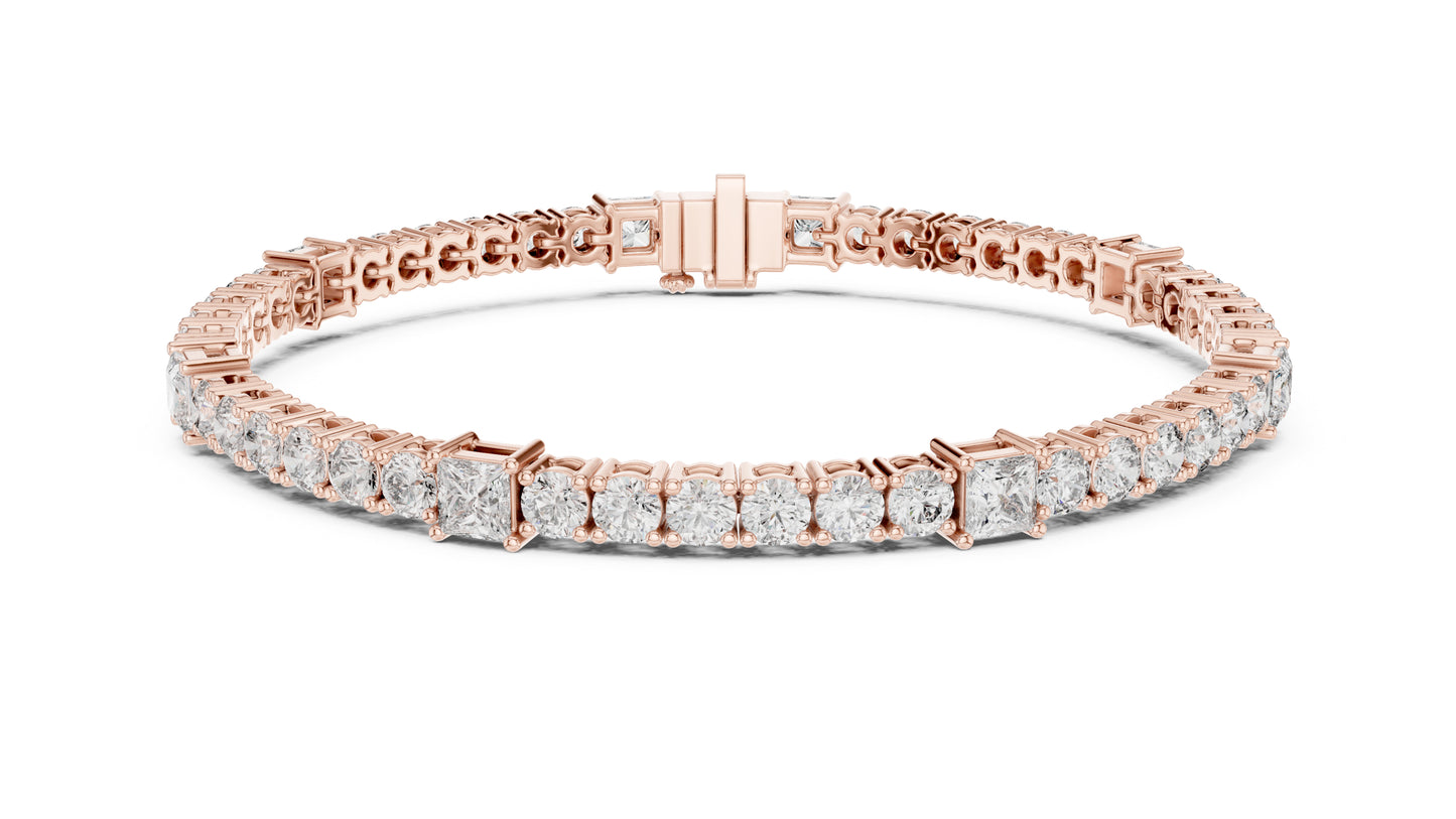 18k Yellow Gold Princess /Round Lab-Grown Diamond Engagement Bracelet for Women | Pure Carat