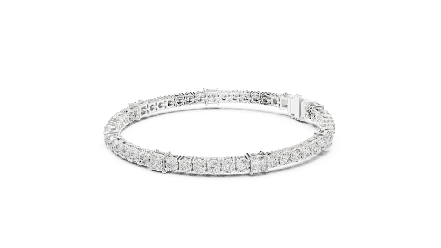 18k Yellow Gold Princess /Round Lab-Grown Diamond Engagement Bracelet for Women | Pure Carat