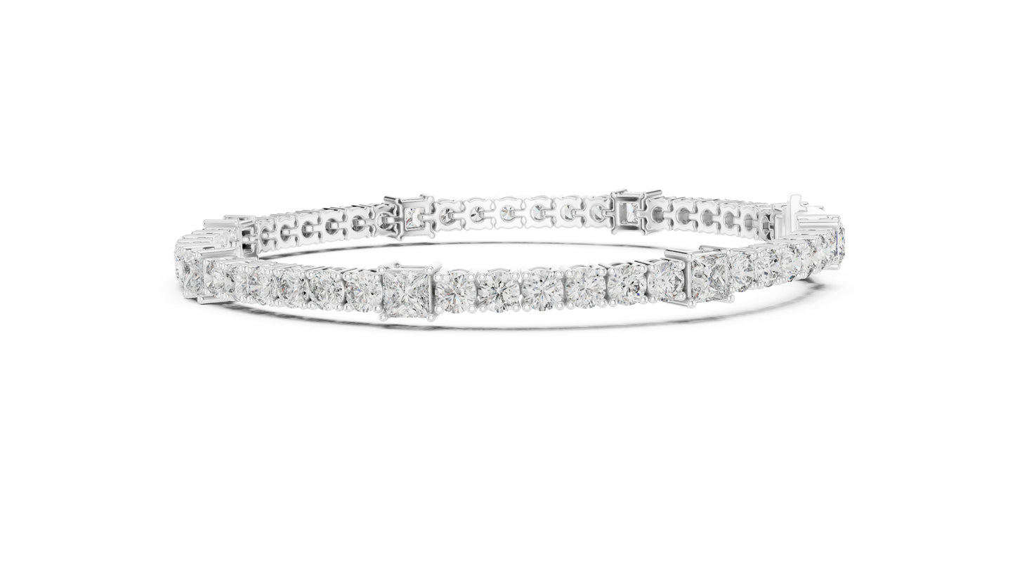 18k Yellow Gold Princess /Round Lab-Grown Diamond Engagement Bracelet for Women | Pure Carat