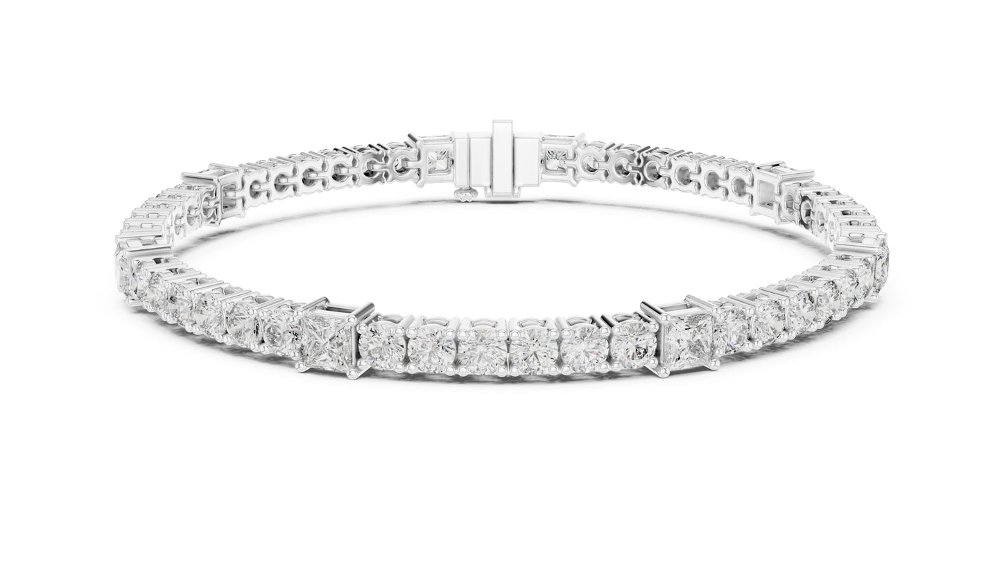 18k Yellow Gold Princess /Round Lab-Grown Diamond Engagement Bracelet for Women | Pure Carat