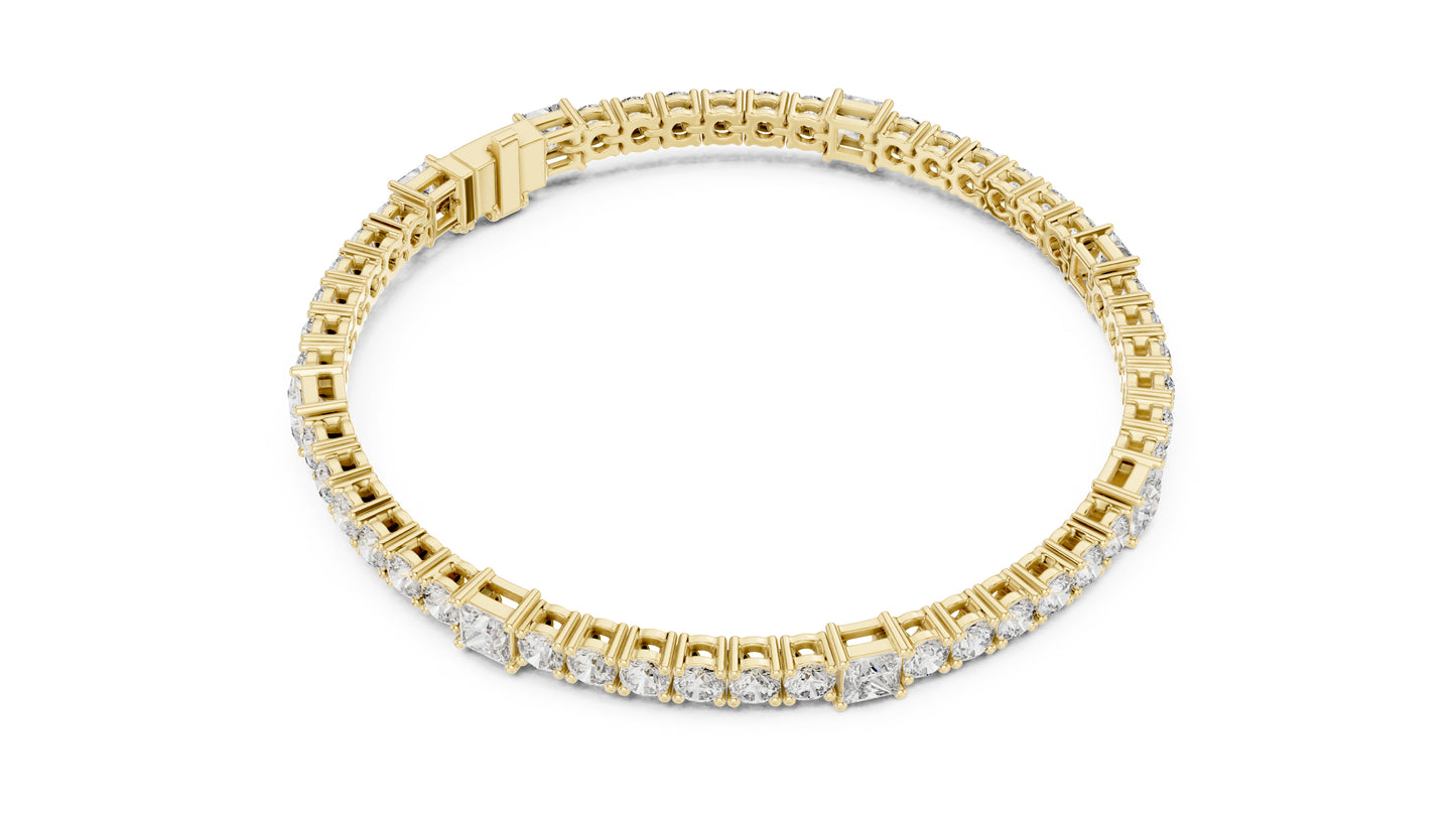18k Yellow Gold Princess /Round Lab-Grown Diamond Engagement Bracelet for Women | Pure Carat