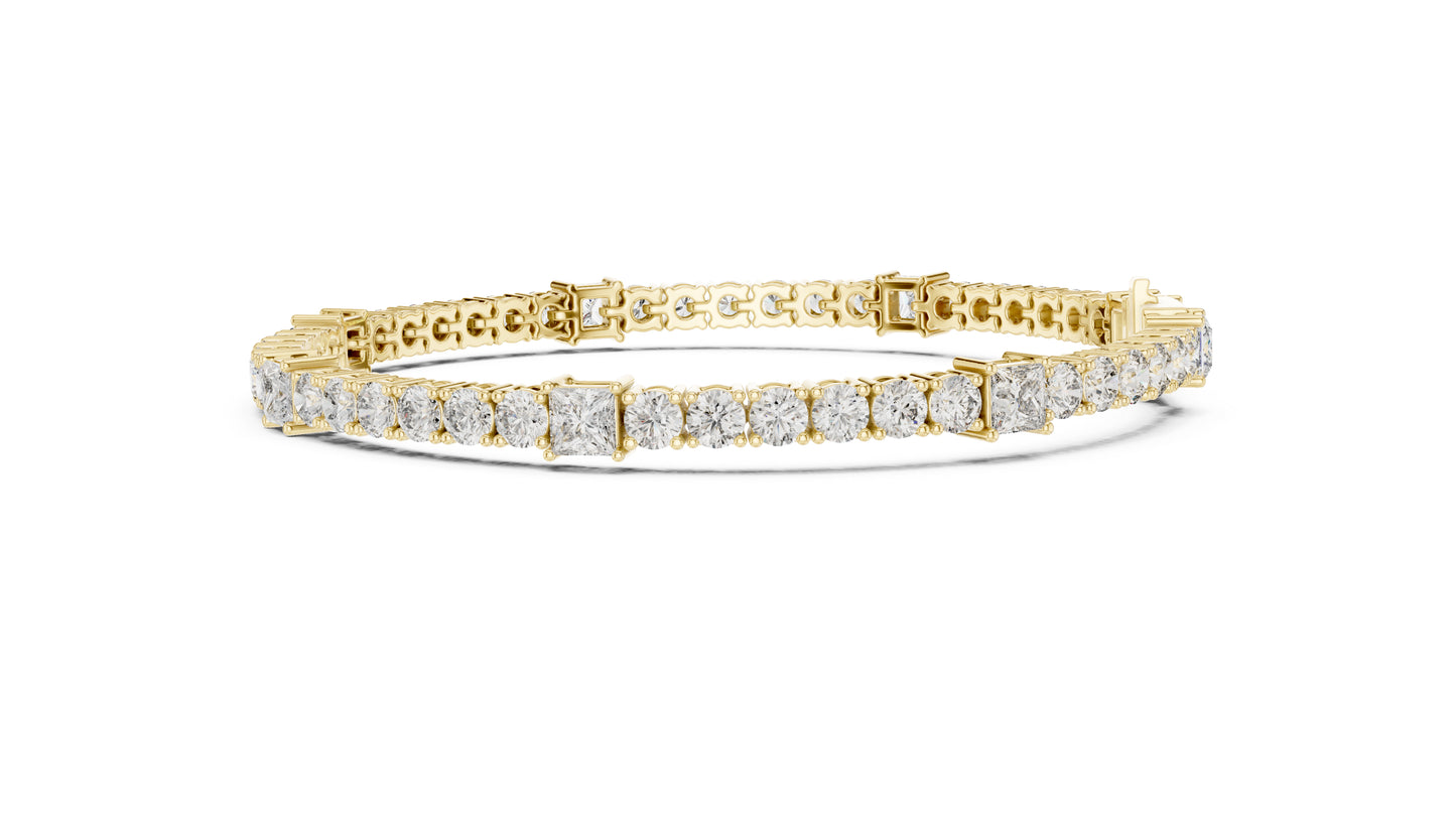 18k Yellow Gold Princess /Round Lab-Grown Diamond Engagement Bracelet for Women | Pure Carat