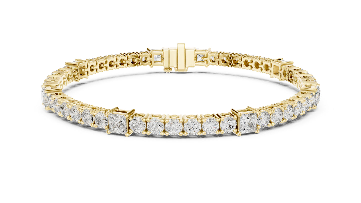 18k Yellow Gold Princess /Round Lab-Grown Diamond Engagement Bracelet for Women | Pure Carat