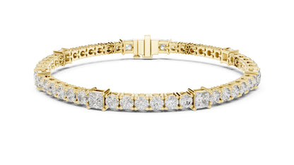 18k Yellow Gold Princess /Round Lab-Grown Diamond Engagement Bracelet for Women | Pure Carat