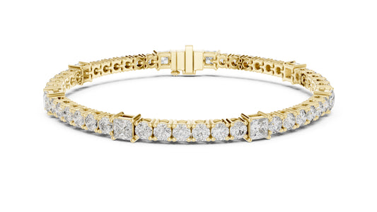 18k Yellow Gold Princess /Round Lab-Grown Diamond Engagement Bracelet for Women | Pure Carat