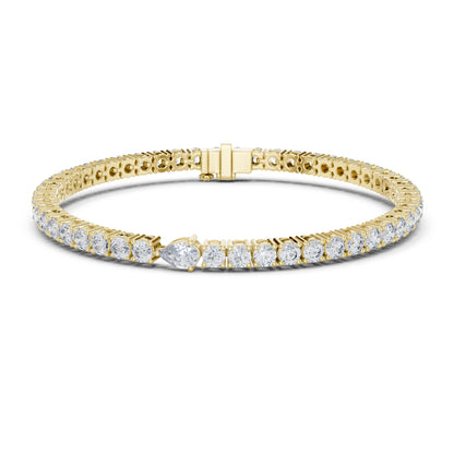 18k Yellow Gold Pear/Round Lab-Grown Diamond Engagement Bracelet for Women | Pure Carat
