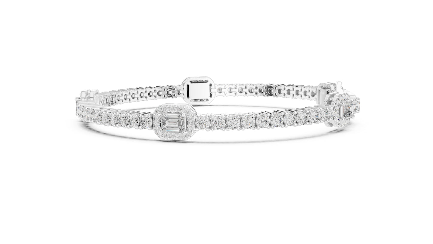 14k Yellow Gold Emerald/Round Lab-Grown Diamond Party Wear Bracelet | Pure Carat