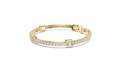 14k Yellow Gold Emerald/Round Lab-Grown Diamond Party Wear Bracelet | Pure Carat