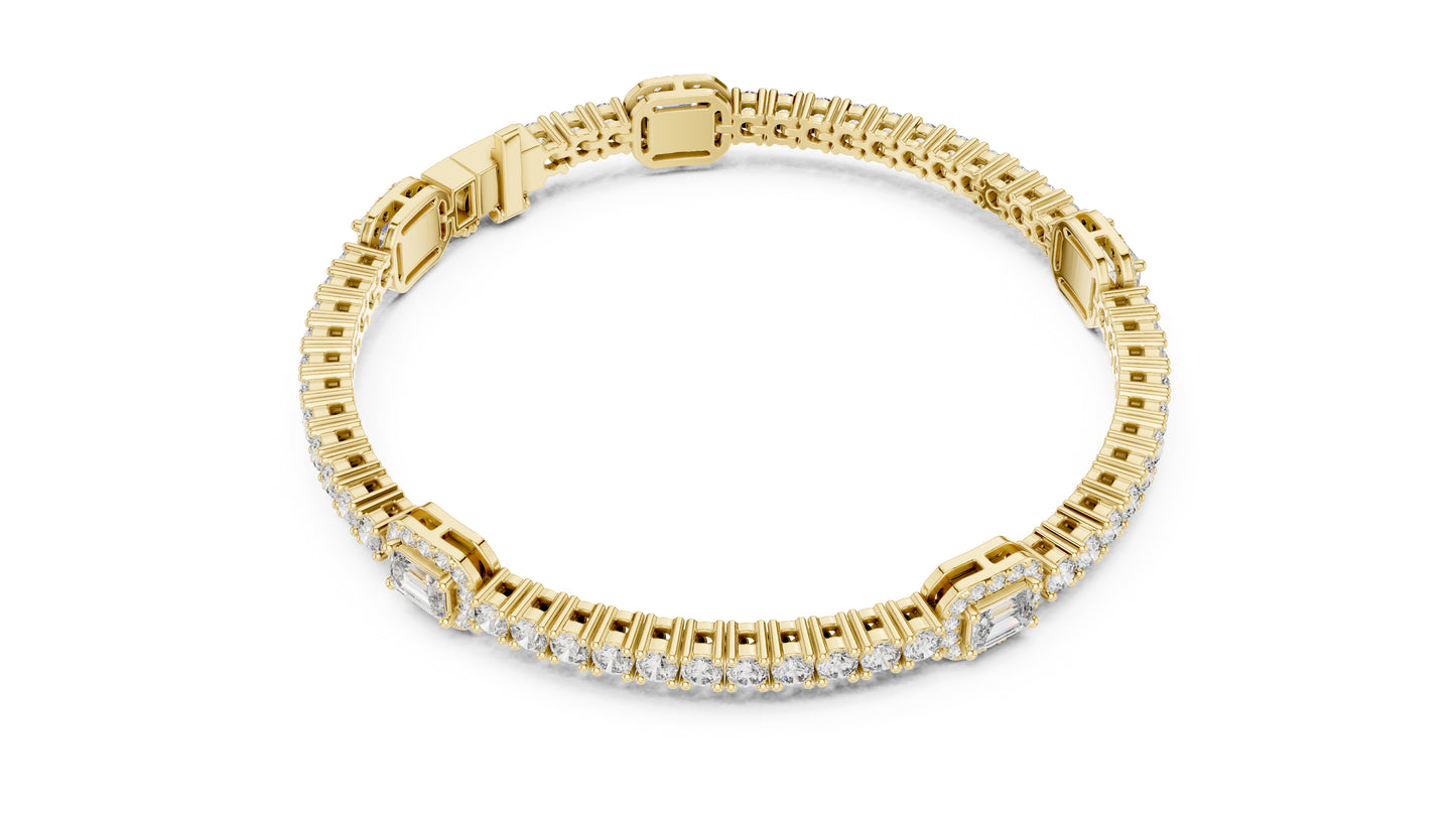 14k Yellow Gold Emerald/Round Lab-Grown Diamond Party Wear Bracelet | Pure Carat