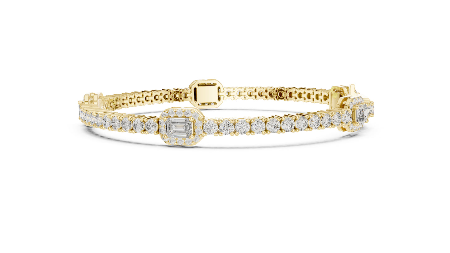 14k Yellow Gold Emerald/Round Lab-Grown Diamond Party Wear Bracelet | Pure Carat