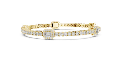 14k Yellow Gold Emerald/Round Lab-Grown Diamond Party Wear Bracelet | Pure Carat