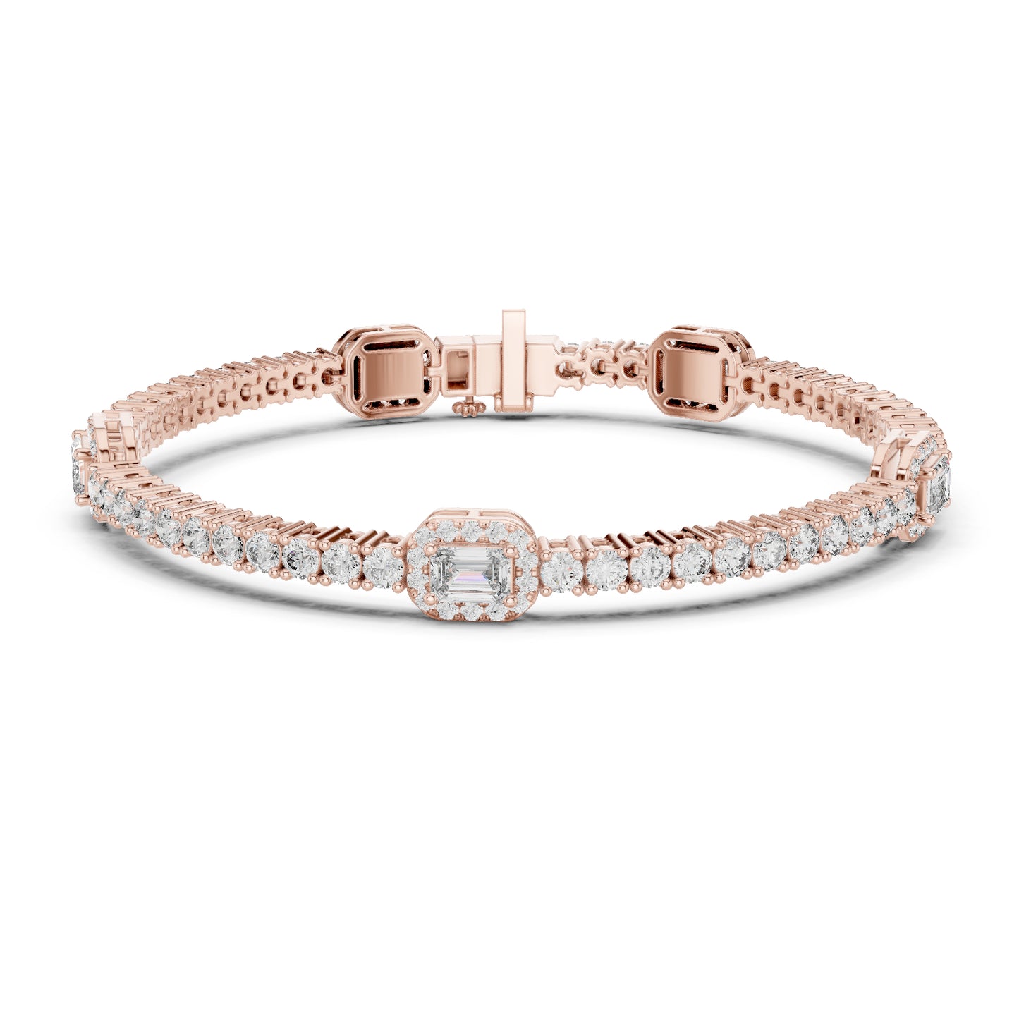 14k Yellow Gold Emerald/Round Lab-Grown Diamond Party Wear Bracelet | Pure Carat