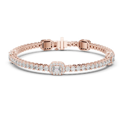 14k Yellow Gold Emerald/Round Lab-Grown Diamond Party Wear Bracelet | Pure Carat