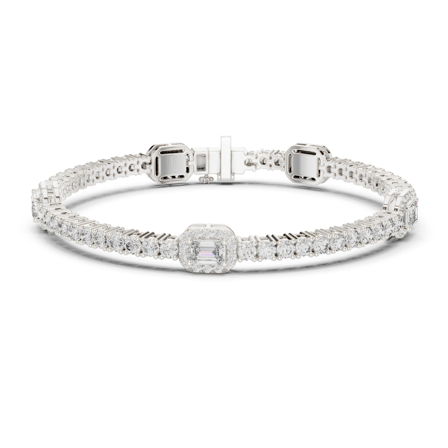 14k Yellow Gold Emerald/Round Lab-Grown Diamond Party Wear Bracelet | Pure Carat