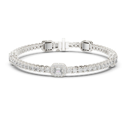 14k Yellow Gold Emerald/Round Lab-Grown Diamond Party Wear Bracelet | Pure Carat