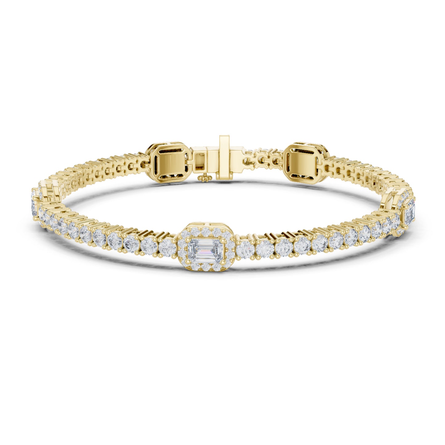 14k Yellow Gold Emerald/Round Lab-Grown Diamond Party Wear Bracelet | Pure Carat