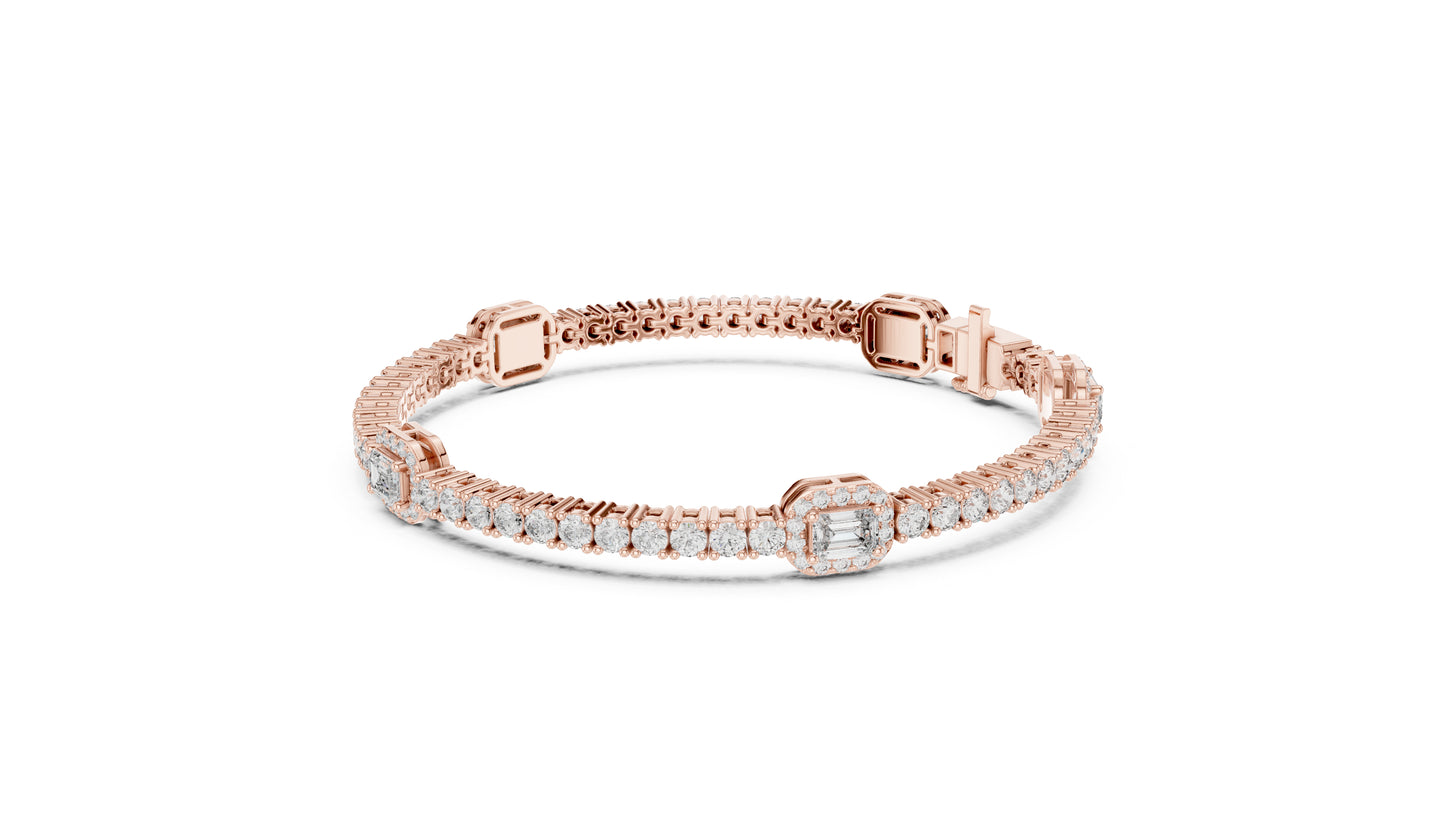 14k Yellow Gold Emerald/Round Lab-Grown Diamond Party Wear Bracelet | Pure Carat