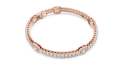 14k Yellow Gold Emerald/Round Lab-Grown Diamond Party Wear Bracelet | Pure Carat