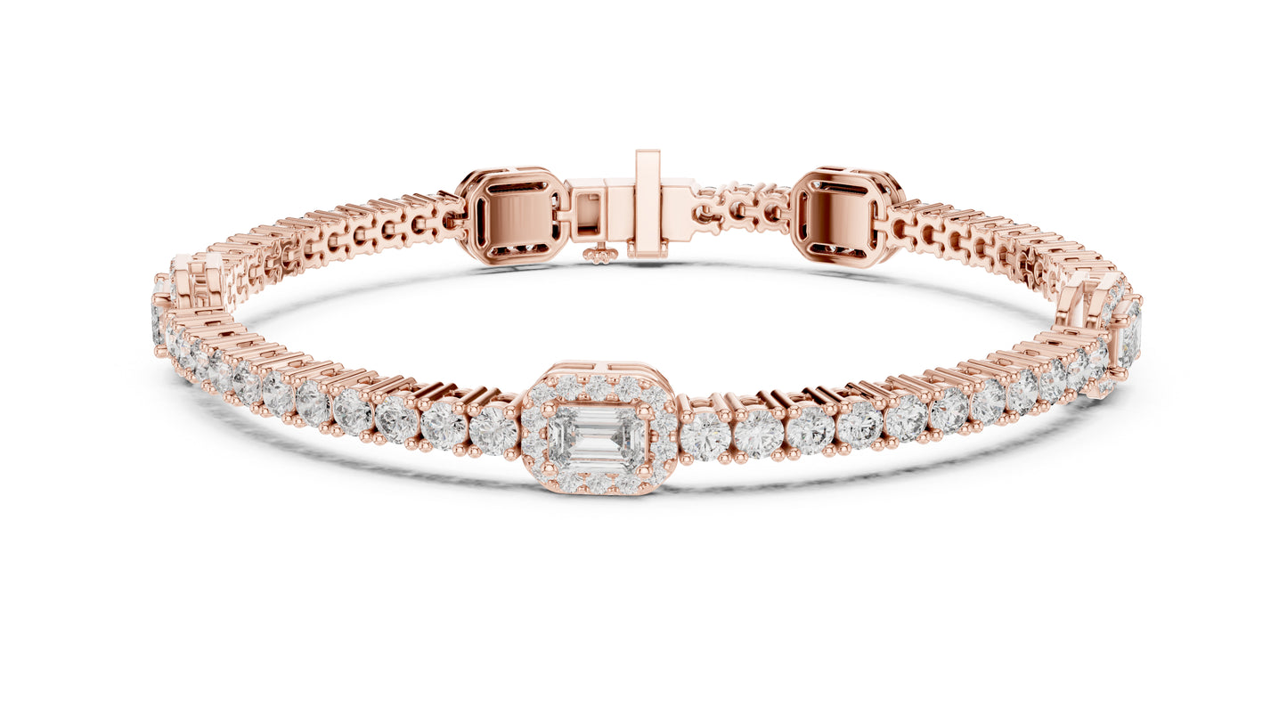14k Yellow Gold Emerald/Round Lab-Grown Diamond Party Wear Bracelet | Pure Carat