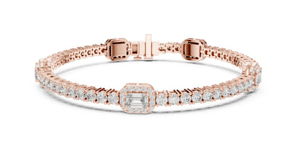 14k Yellow Gold Emerald/Round Lab-Grown Diamond Party Wear Bracelet | Pure Carat