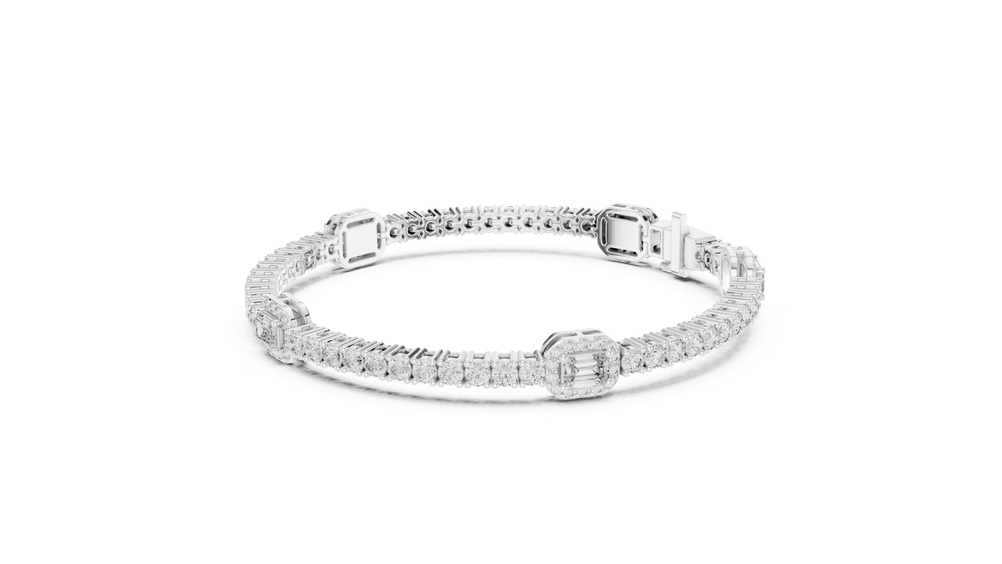 14k Yellow Gold Emerald/Round Lab-Grown Diamond Party Wear Bracelet | Pure Carat