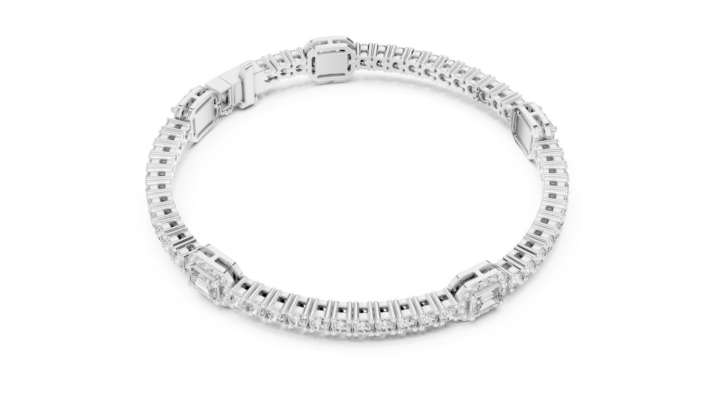 14k Yellow Gold Emerald/Round Lab-Grown Diamond Party Wear Bracelet | Pure Carat