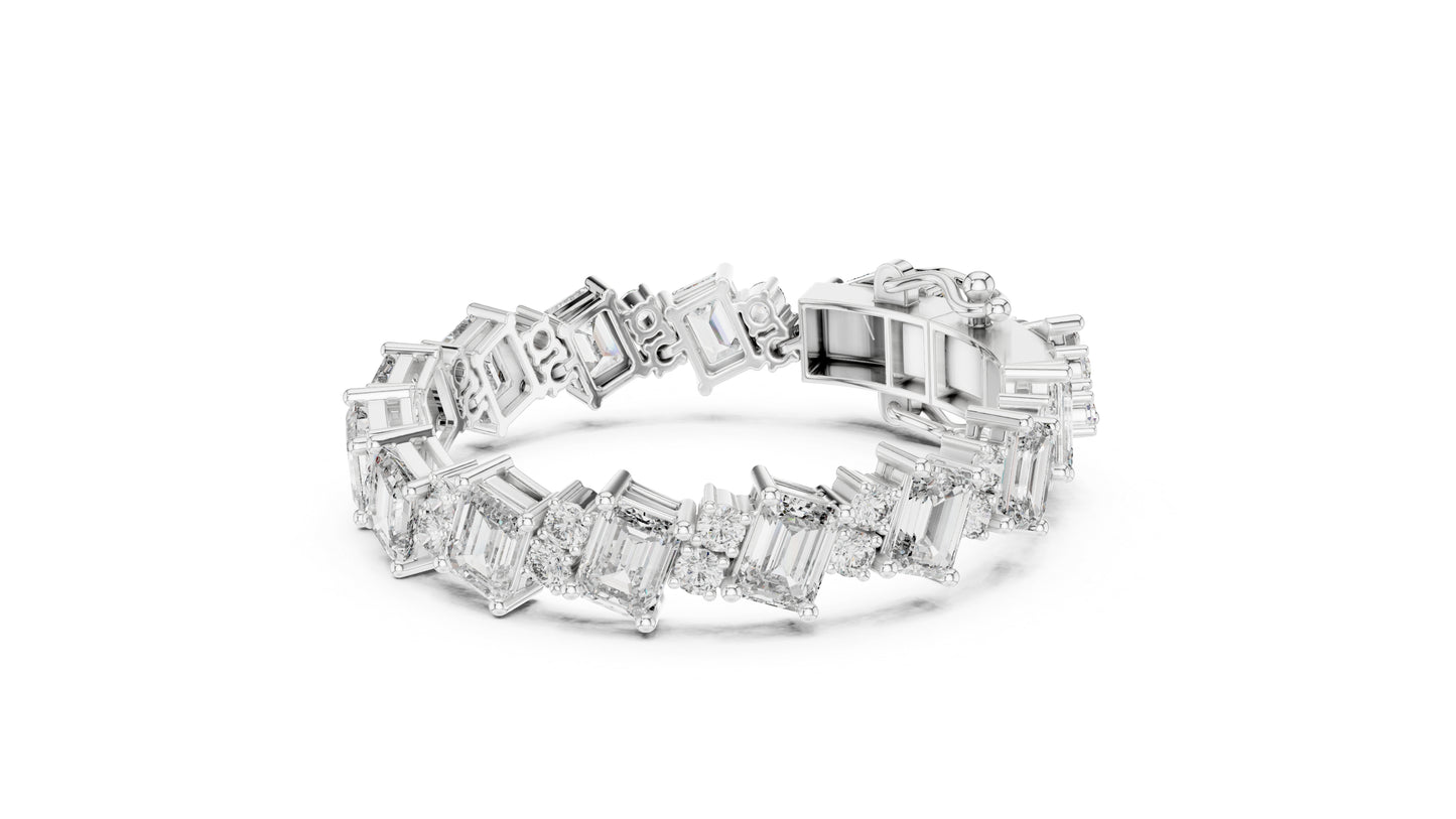 18k White Gold Emerald/Round Lab-Grown Diamond Engagement Bracelet for Women | Pure Carat