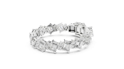 18k White Gold Emerald/Round Lab-Grown Diamond Engagement Bracelet for Women | Pure Carat