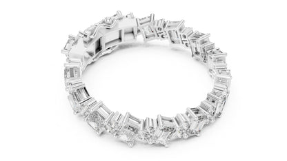 18k White Gold Emerald/Round Lab-Grown Diamond Engagement Bracelet for Women | Pure Carat