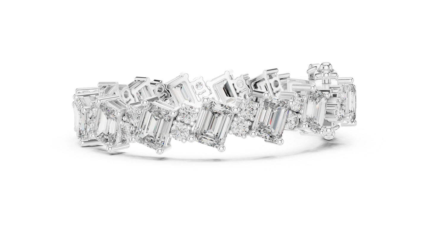 18k White Gold Emerald/Round Lab-Grown Diamond Engagement Bracelet for Women | Pure Carat