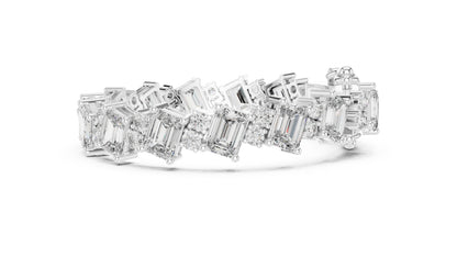 18k White Gold Emerald/Round Lab-Grown Diamond Engagement Bracelet for Women | Pure Carat