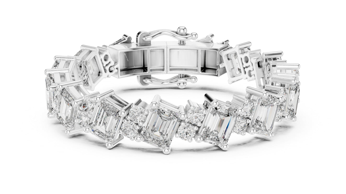 18k White Gold Emerald/Round Lab-Grown Diamond Engagement Bracelet for Women | Pure Carat