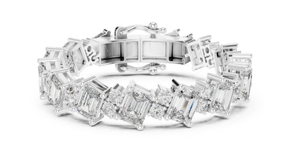 18k White Gold Emerald/Round Lab-Grown Diamond Engagement Bracelet for Women | Pure Carat
