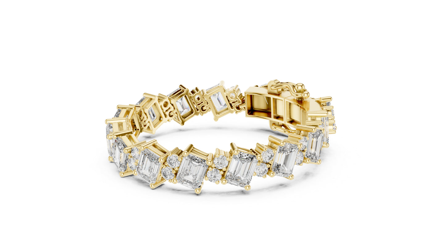 18k White Gold Emerald/Round Lab-Grown Diamond Engagement Bracelet for Women | Pure Carat