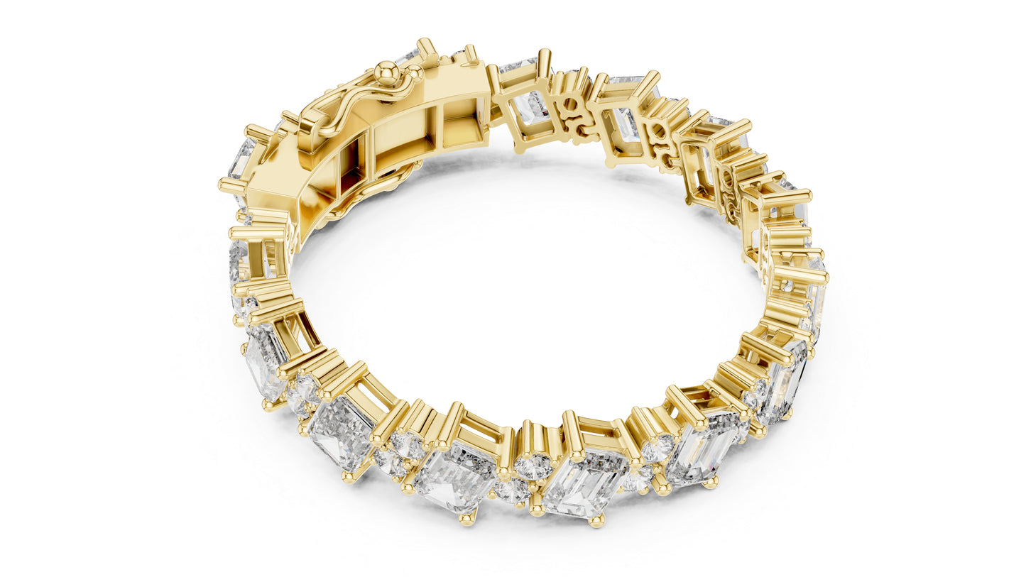 18k White Gold Emerald/Round Lab-Grown Diamond Engagement Bracelet for Women | Pure Carat