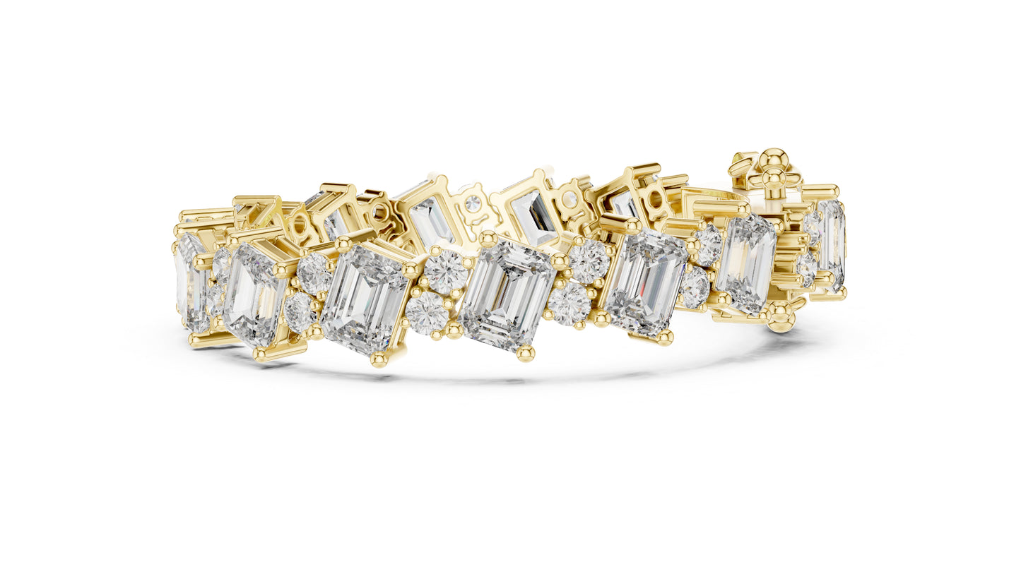 18k White Gold Emerald/Round Lab-Grown Diamond Engagement Bracelet for Women | Pure Carat