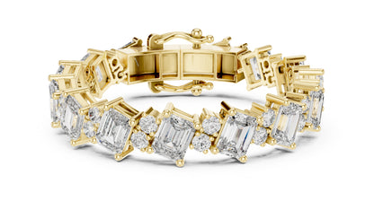 18k White Gold Emerald/Round Lab-Grown Diamond Engagement Bracelet for Women | Pure Carat