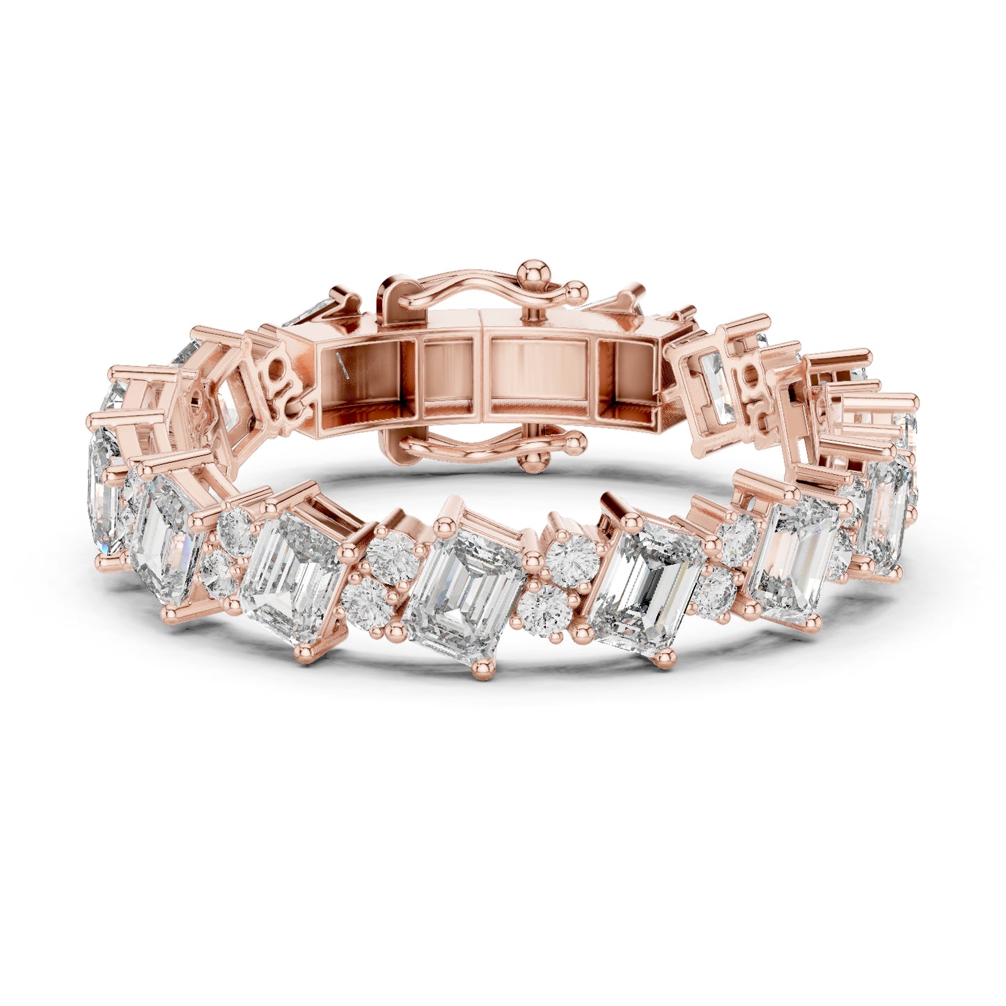18k White Gold Emerald/Round Lab-Grown Diamond Engagement Bracelet for Women | Pure Carat