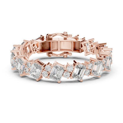 18k White Gold Emerald/Round Lab-Grown Diamond Engagement Bracelet for Women | Pure Carat