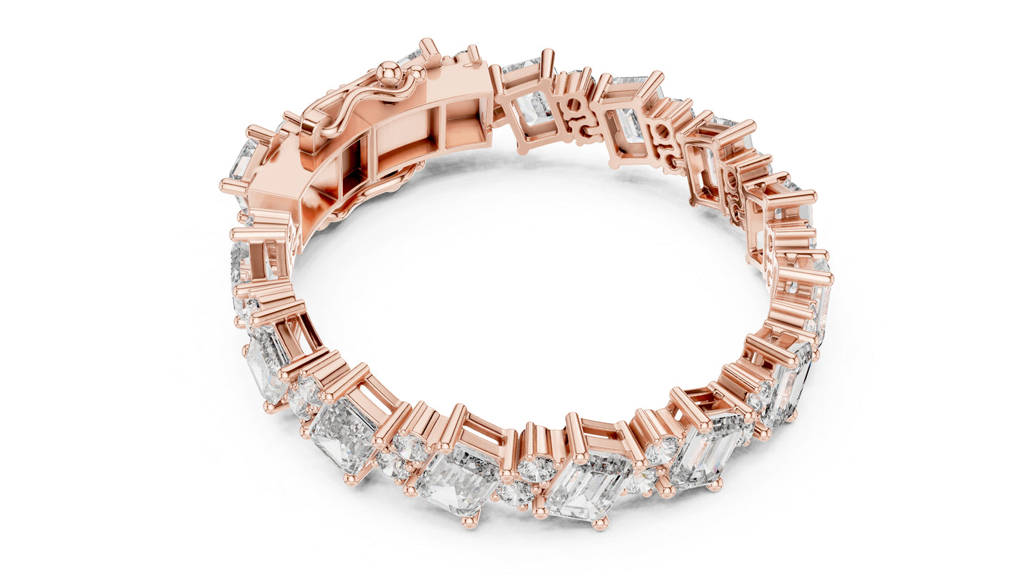 18k White Gold Emerald/Round Lab-Grown Diamond Engagement Bracelet for Women | Pure Carat