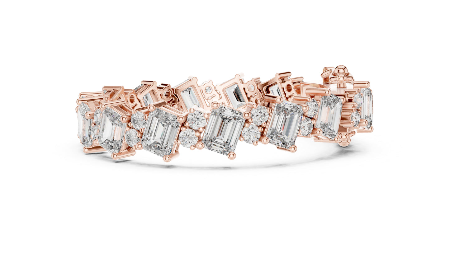 18k White Gold Emerald/Round Lab-Grown Diamond Engagement Bracelet for Women | Pure Carat