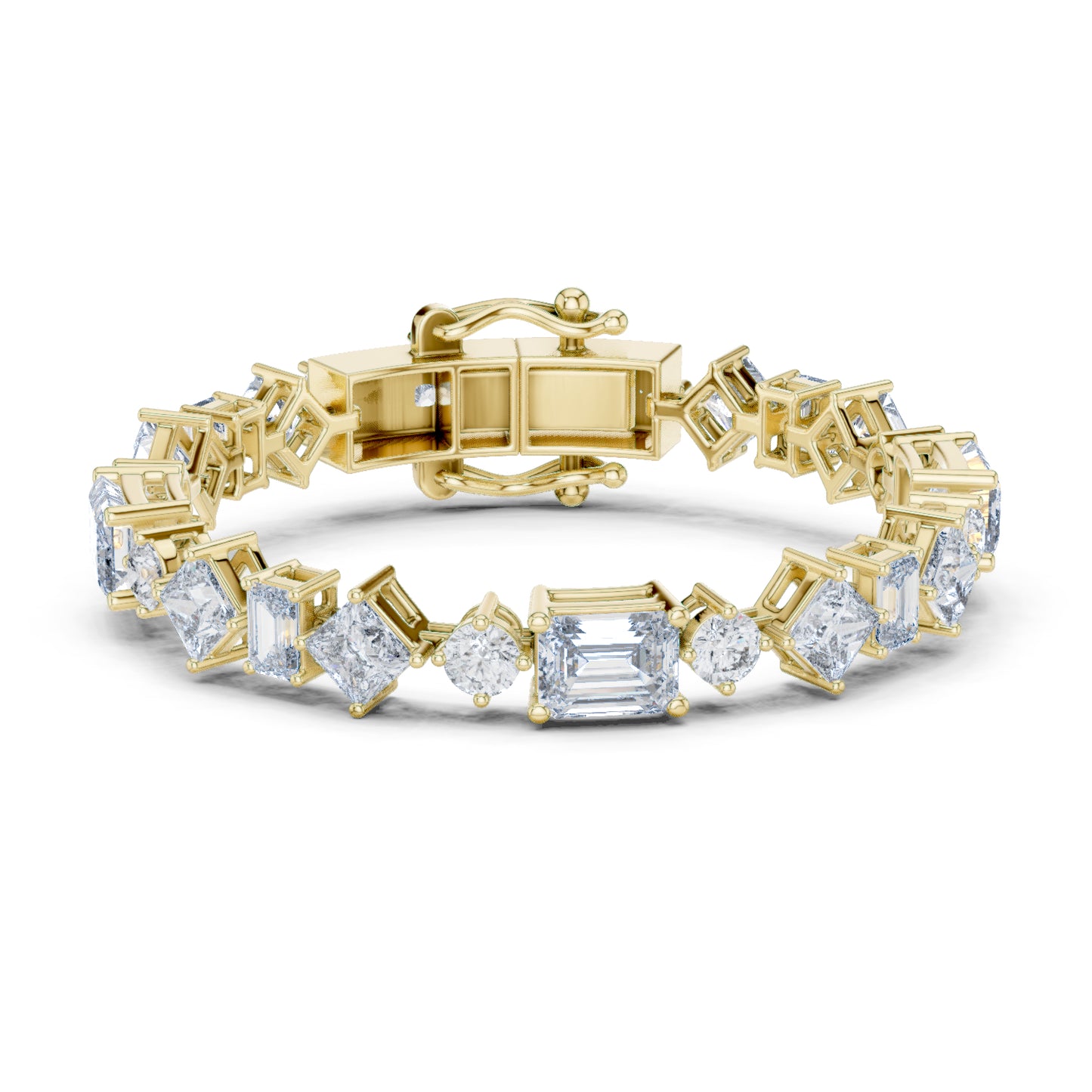 14k Yellow Gold Emerald/Princess/Round Lab-Grown Diamond Wedding Bracelet | Pure Carat