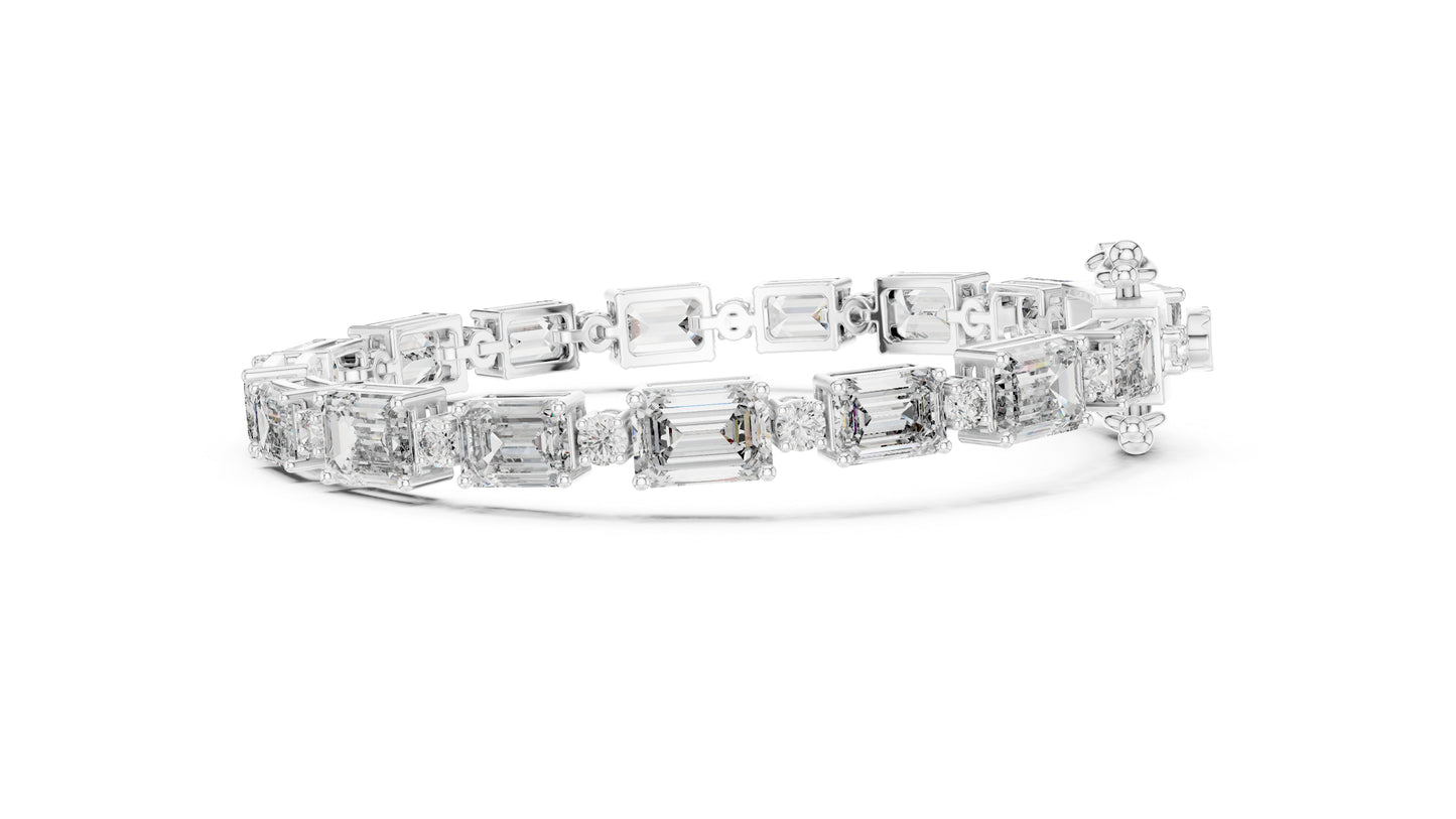 14k Rose Gold Emerald/Round Lab-Grown Diamond Engagement Bracelet | Pure Carat