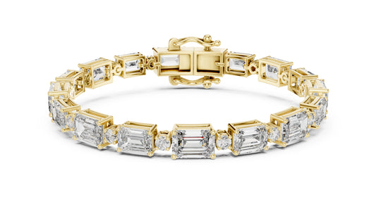 14k Rose Gold Emerald/Round Lab-Grown Diamond Engagement Bracelet | Pure Carat