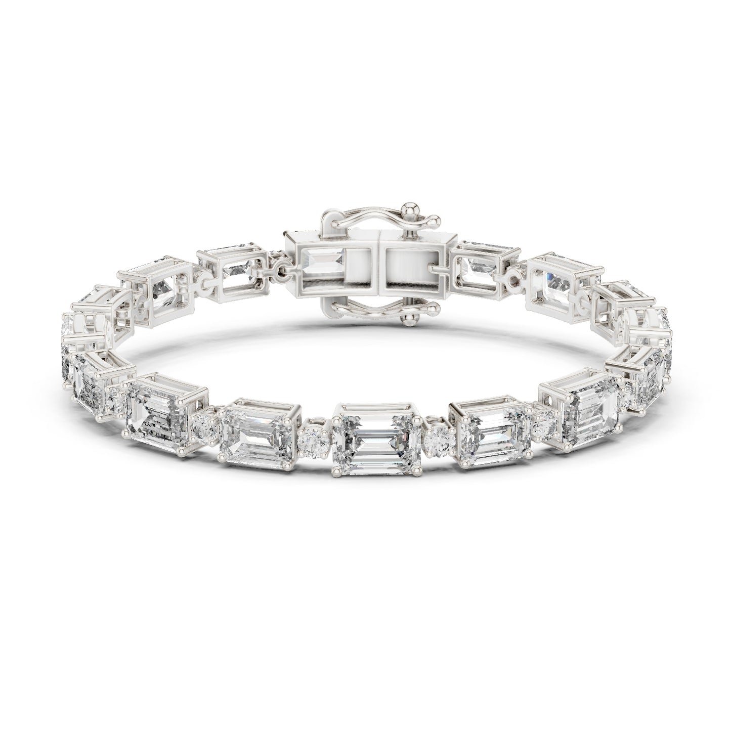 14k Rose Gold Emerald/Round Lab-Grown Diamond Engagement Bracelet | Pure Carat