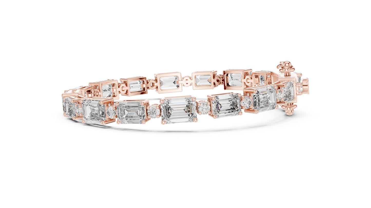 14k Rose Gold Emerald/Round Lab-Grown Diamond Engagement Bracelet | Pure Carat